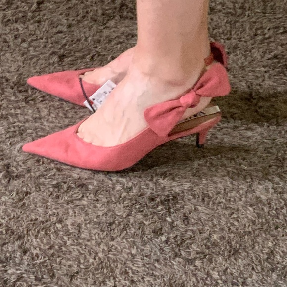 Zara Heeled Suede Slingback Shoes With Bow - Picture 11 of 16